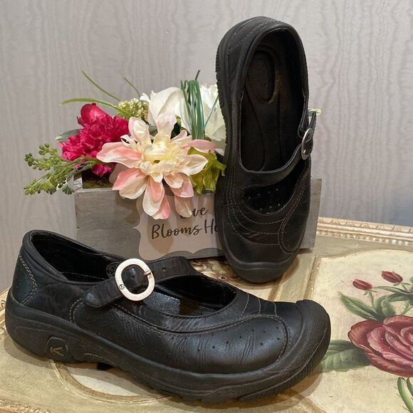 Keen Presidio Black Leather Cross Strap Mary Janes Sz 5.5 - Picture 1 of 15